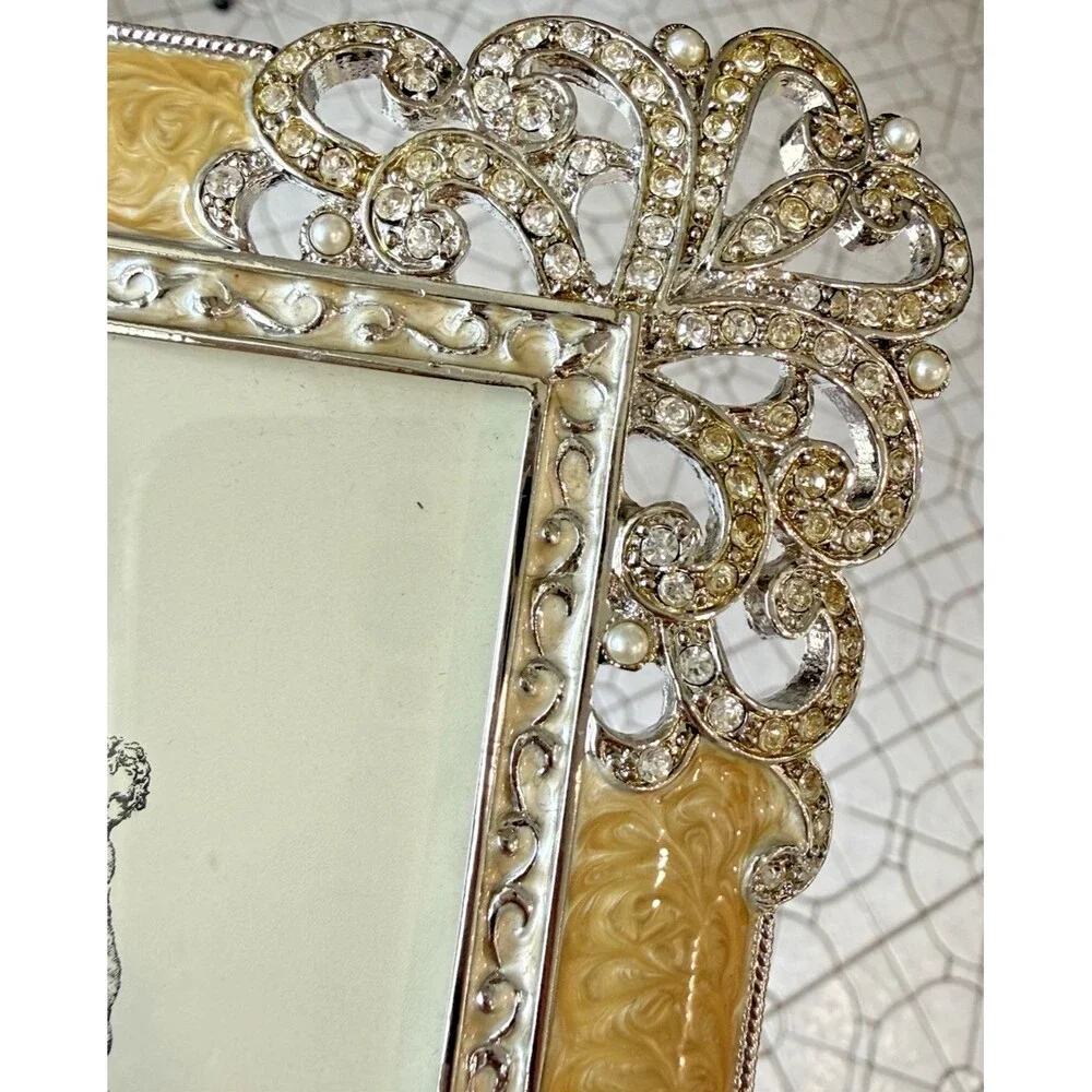 Olivia Riegel Swarovski Crystal Faux Pearl Silver Frame Photo 3.5 x 5